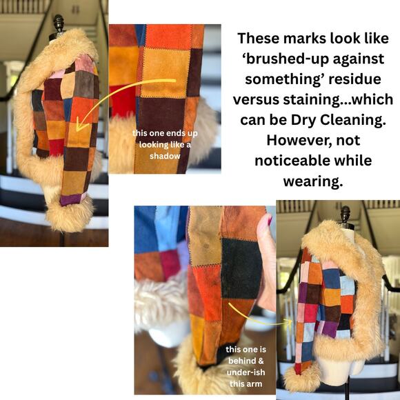 SOLD---VTG 70s Patchwork Suede Penny Lane Afghan Jacket Hippie Boho Fall Winter - Picture 12 of 13